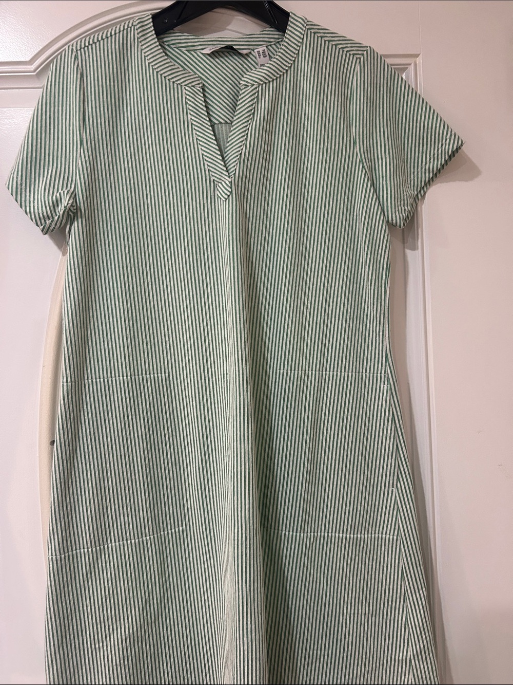Isaacmizrahi Green and White Striped Short Sleeve Dress